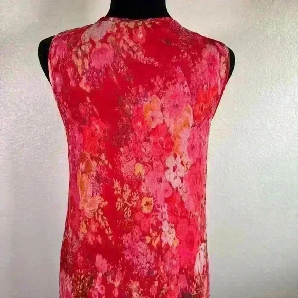 Alberto Makali Floral Gauzy Double Lined Silver Sequin Pink Sleeveless Dress XL - Picture 8 of 10